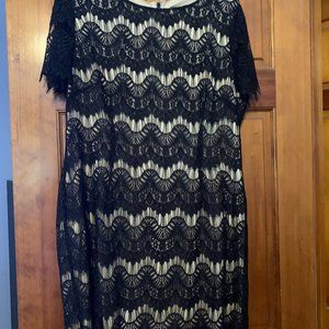 Cocktail Dress, Black and tan.  Lace over silk like fabric.